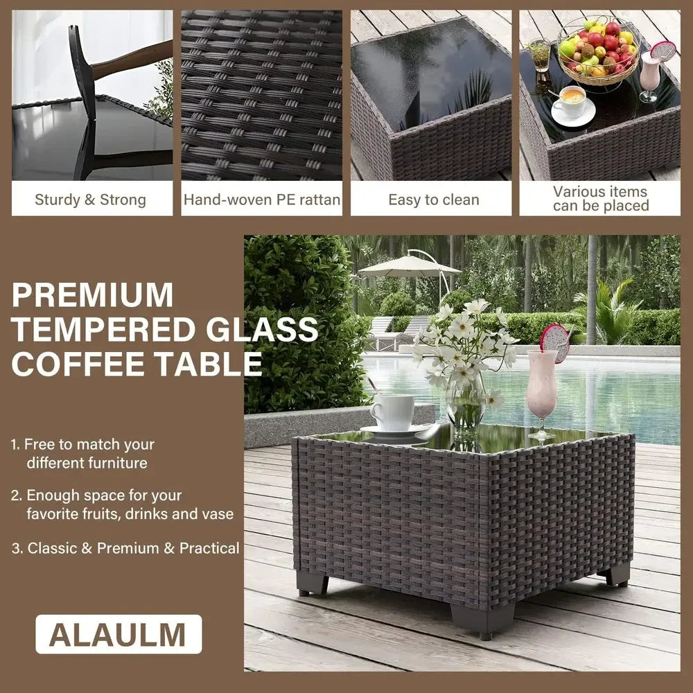 Furniture Set with Fire Pit Table 55000 BTU, Outdoor Sectional with Wide Seat and Thick Cushion, 8 Piece Wicker Rattan Conversa