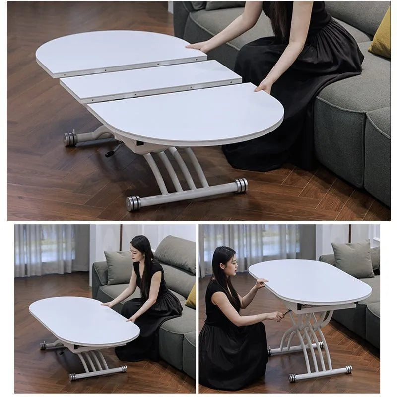 Black light luxury rock slab lifting coffee table dining  dual-purpose retractable mobile dining