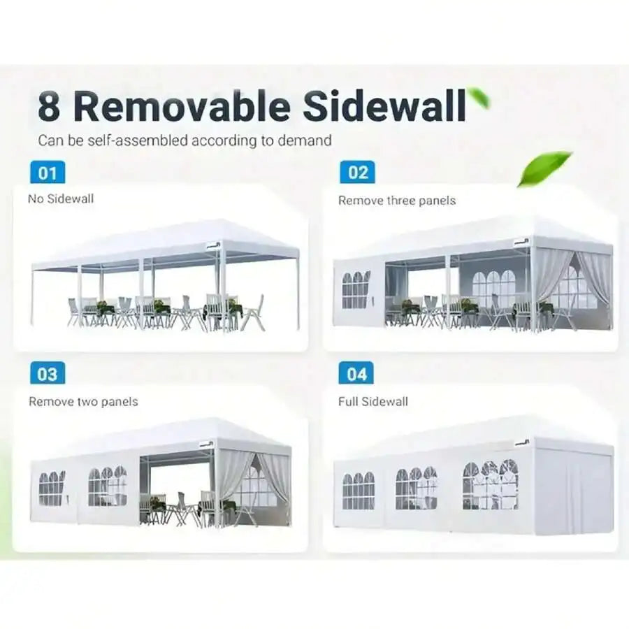 10x30' Wedding Party Canopy Tent Outdoor Gazebo With 8 Removable Sidewalls- Elegant White Gazebo Pavilion For Weddings, Catering Events, Bbqs, Parties - Spacious Shelter With Zippered Doors, Ideal For Backyard, Garden, Weddin