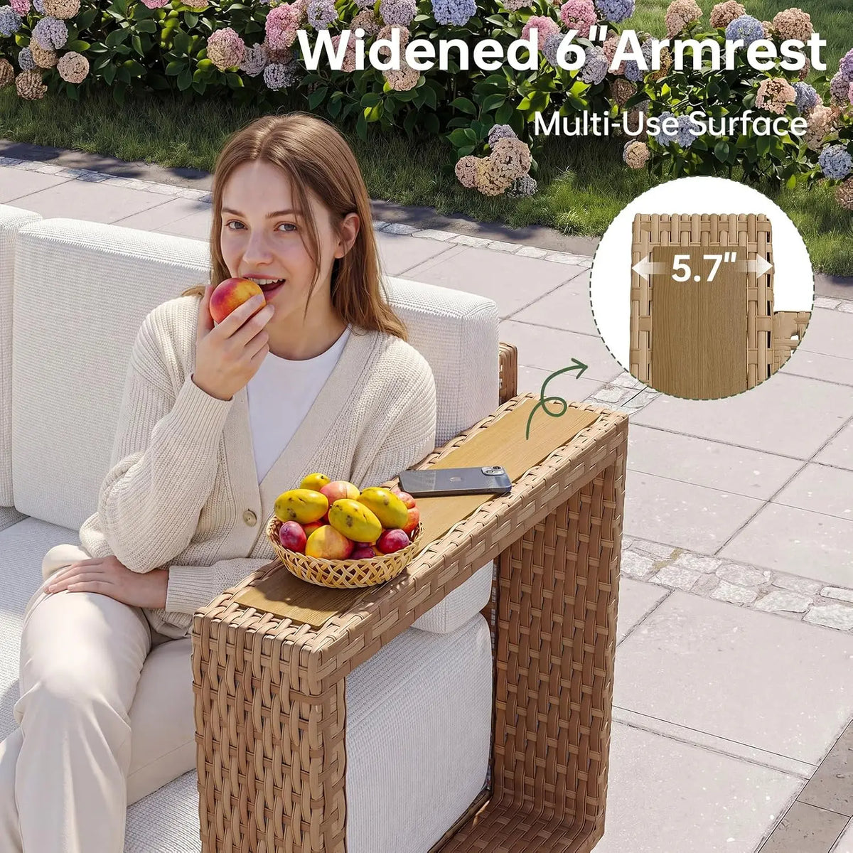Aoxun Patio Furniture Set, 6 Piece Outdoor Wicker Sofa, Yellow/Beige | All‑Weather Rattan Modular Sofa with 10'' Ultra‑Thick Cus