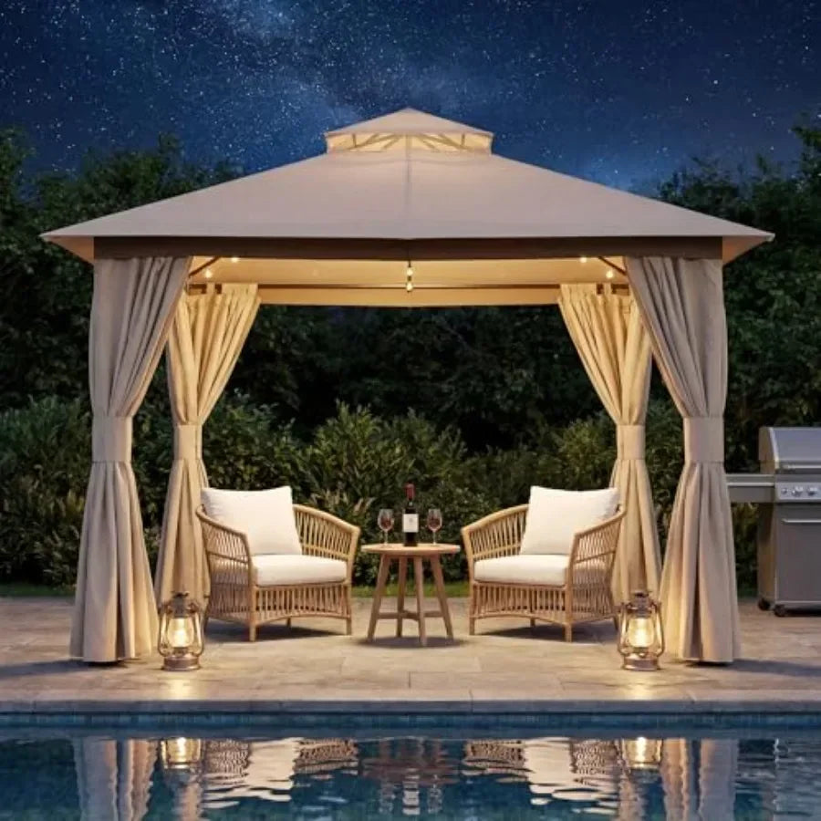 Outdoor Patio Gazebo Heavy Duty Party Tent Shelter with Double Roofs Mosquito Nettings and Privacy Sns for Backyard Events Part