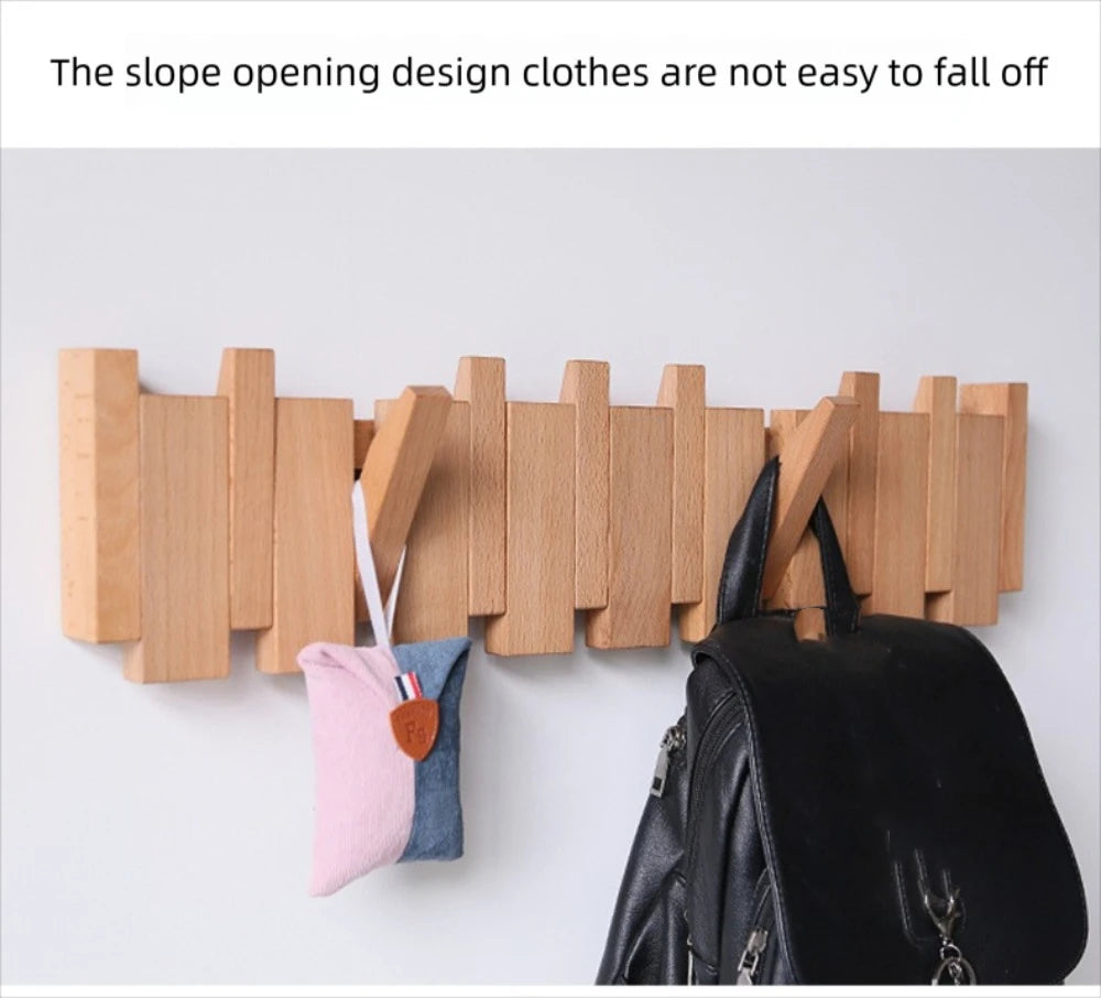 Creative Wall Mounted Wood Coat Racks Piano Key Shaped with 8 Hooks Entry Door Porch Hanging Hook Art Clothes Hook Home Decor