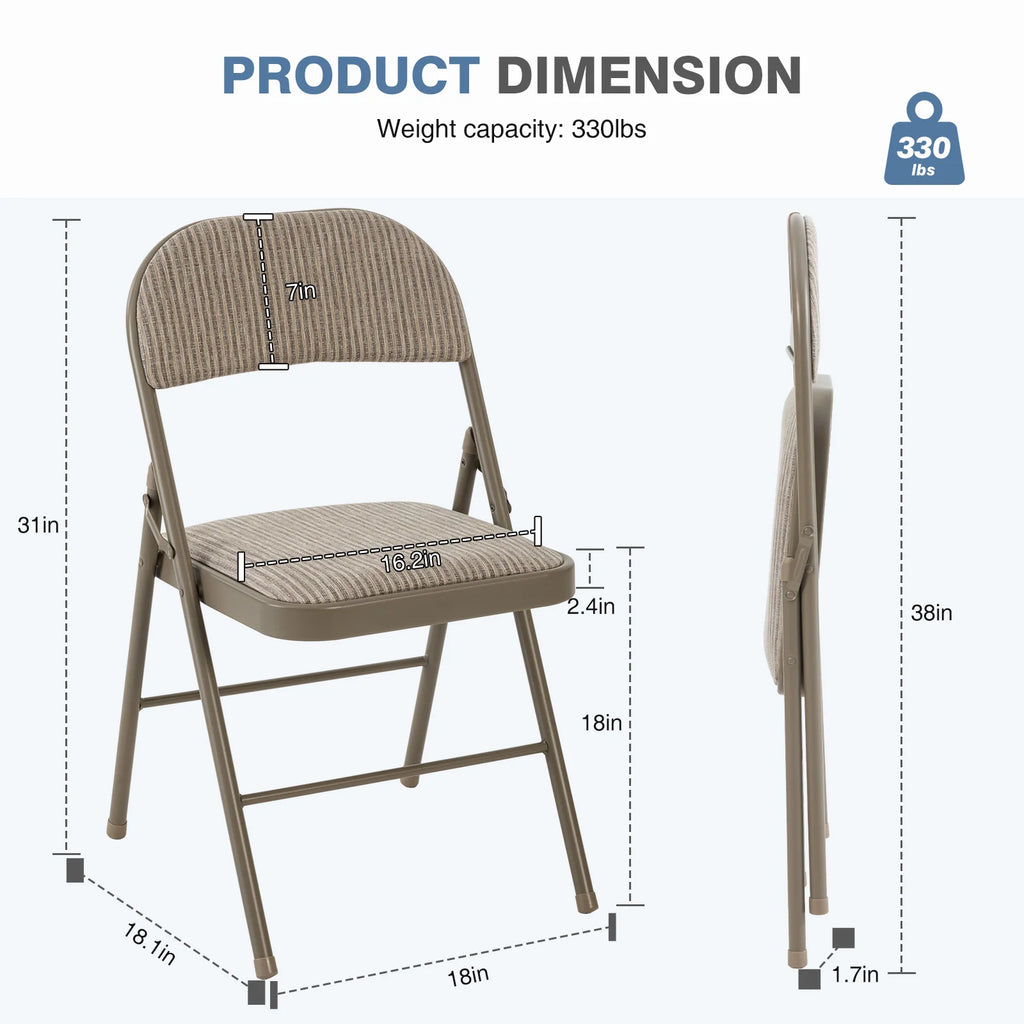 MCQ Foldable Fabric Padded Cushion Office Chair 2 Pack Ergonomic Metal Frame Soft Cushion Lumbar Support Heavy Capacity 330LB For Home Office﻿