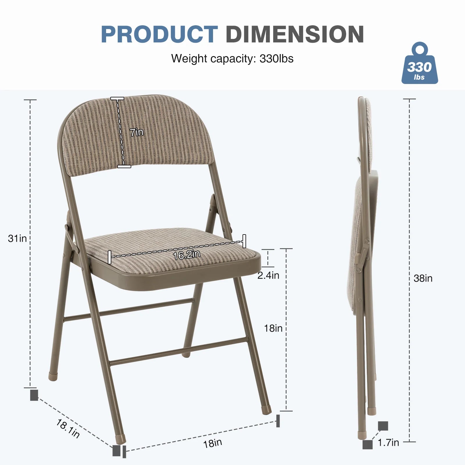 MCQ Foldable Fabric Padded Cushion Office Chair 2 Pack Ergonomic Metal Frame Soft Cushion Lumbar Support Heavy Capacity 330LB For Home Office﻿