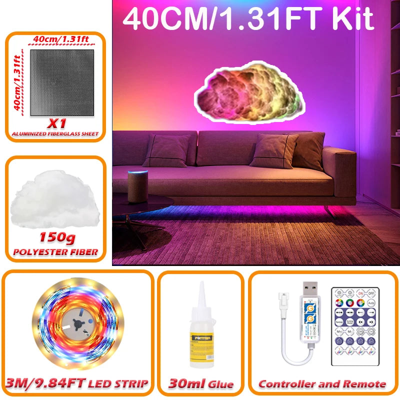 3D Cloud Lighting Light Kit with Music Sync, Multicolor RGBIC LED Strip Lights, Remote & APP Control, Mood Lighting for Bedroom