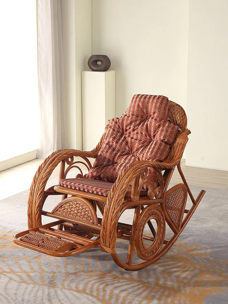 Rattan Chair Casual Rocking Chair Natural Real Rattan Recliner Balcony Rocking Chair Adult