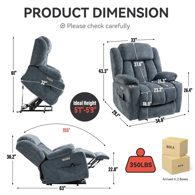Modern Recliner Office Chair with USB Charging Port Swivel Base Massage Function Adjustable Lumbar Support Ergonomic