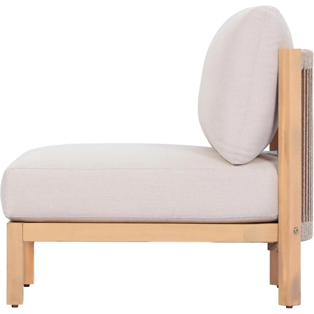 Acacia Wood Patio Club Chair Set of 2, Outdoor Woven Lounge with Beige Cushion and Light Teak Frame