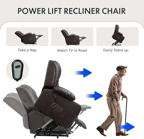 （Local US Inventory）XL31 Power Lift Recliner Chair for Elderly, Electric Lift Chair with Massage & Heat, Faux Leather Reclining