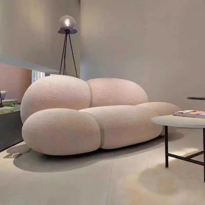 Nordic cream style lamb wool sofa small apartment living room balcony bedroom wabi **** wind straight row sofa