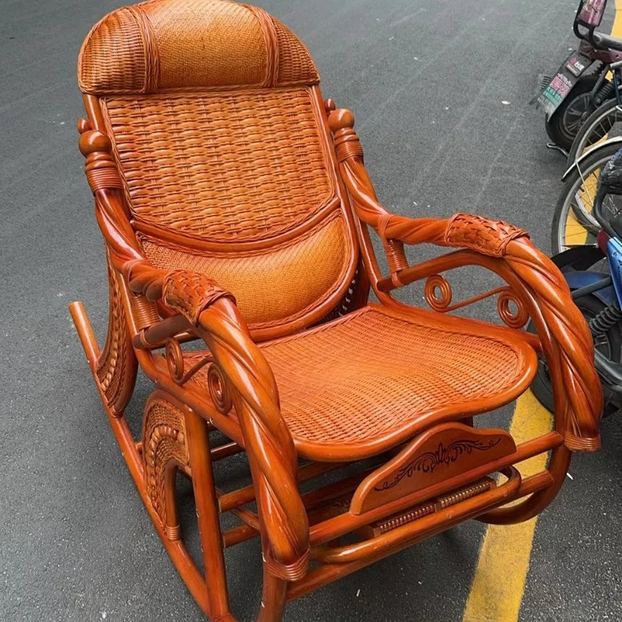 Home Balcony Leisure True Vine Elderly Rocking Chair Reliable Back Braided Rattan Chair Living Room