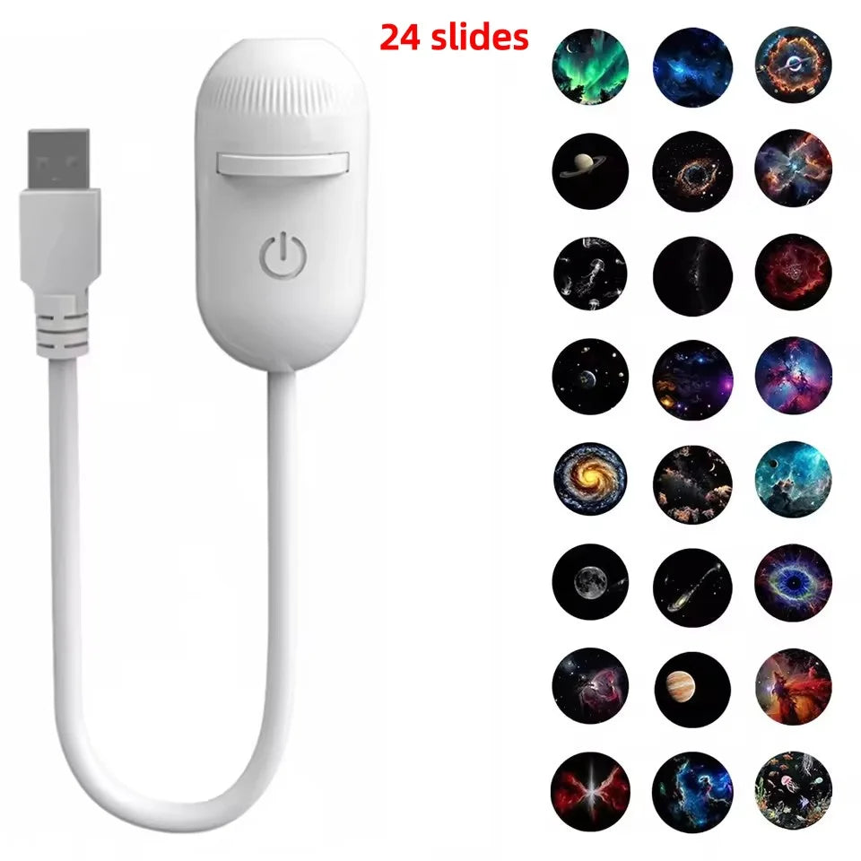 30 Projection Slides 2-in-1 Mini USB Galaxy Star Projector Night Light – Starry Sky Ambient Lamp for Bedroom Sleep & Decoration