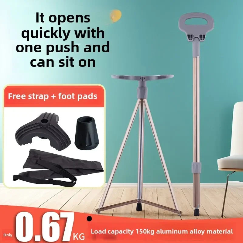 Elderly crutches Multifunctional cane chair Non-slip portable stool Light walker