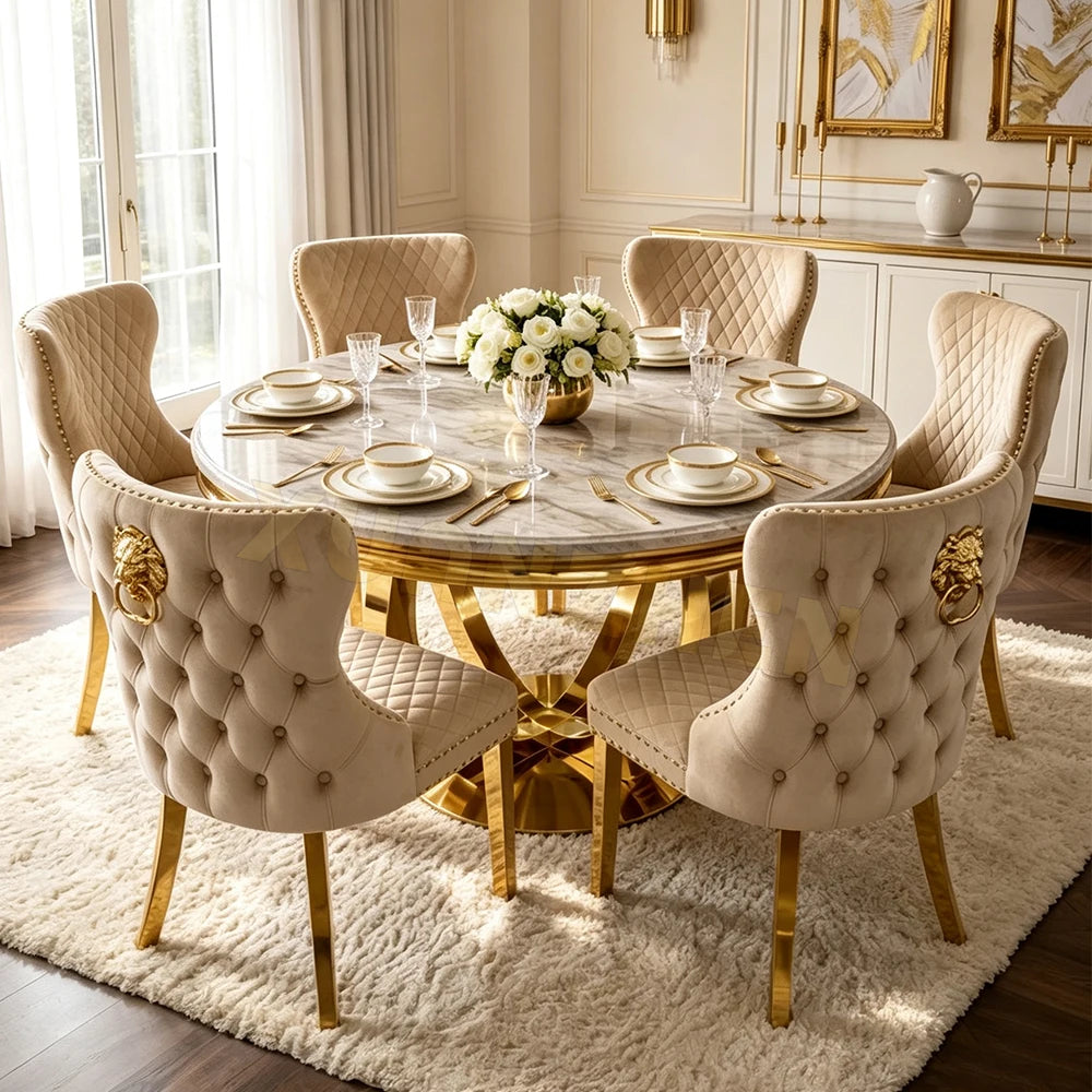 Modern Round Marble Dining Table Set with Rotating Susan for 4 6 8 Seater Dining Room Restaurant Furniture