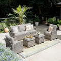 All-Weather 5-Piece Outdoor Sectional Patio Furniture Set, Wicker Sofa for Backyard, Porch, Poolside, Garden, Balcony - Gray & G
