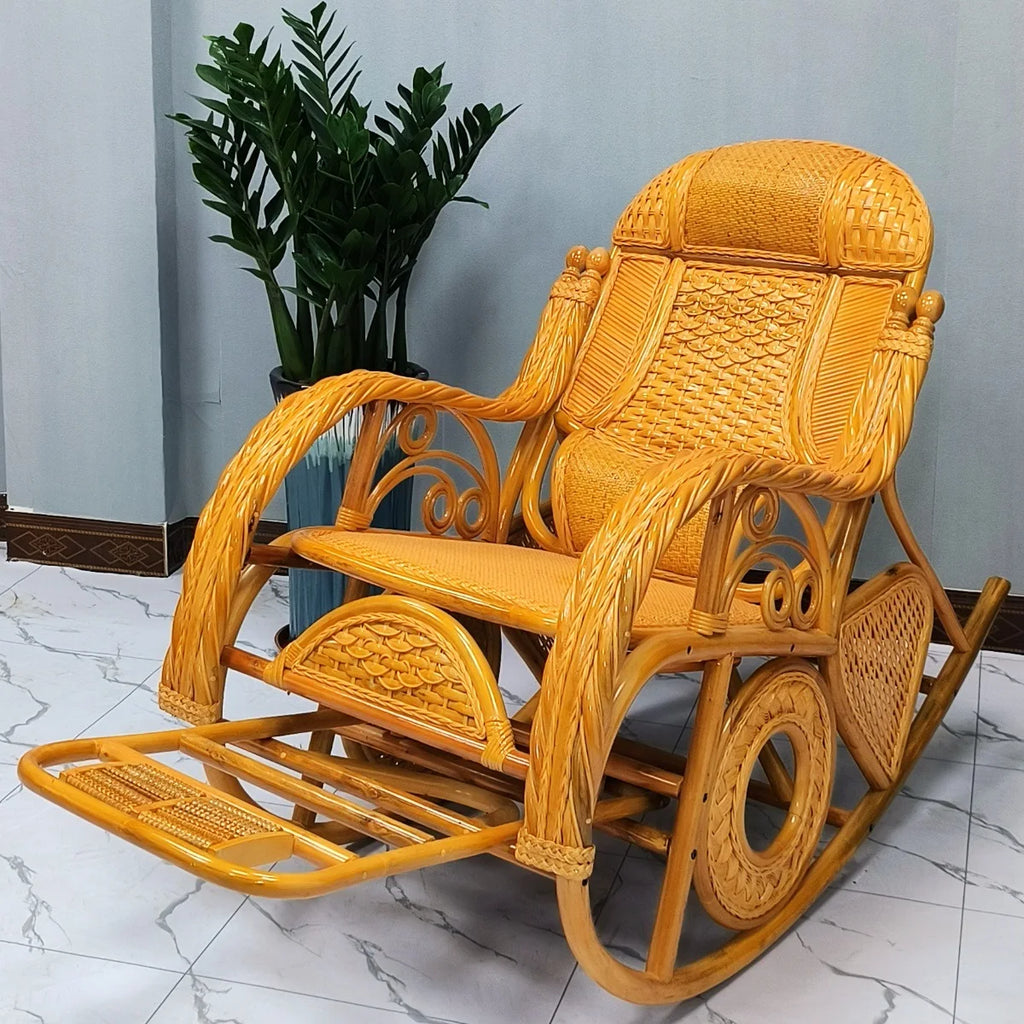 Manufacturer Supplies Real Rattan Rocking Chairs for Adults and Elderly for Bedroom Balcony Leisure Home Nap Furniture