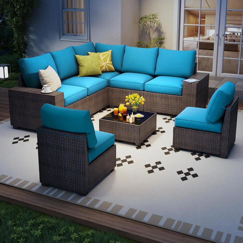 Modern Modular Patio Furniture Set,Sectional Sofa,for Backyard&Garden,8‑Pc, Custom