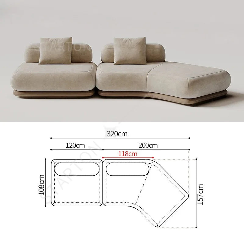 Modern Luxury Bouclé Modular Couch Living Room Furniture Curved Sofa Set With Soft Cushions & Functional Side Table