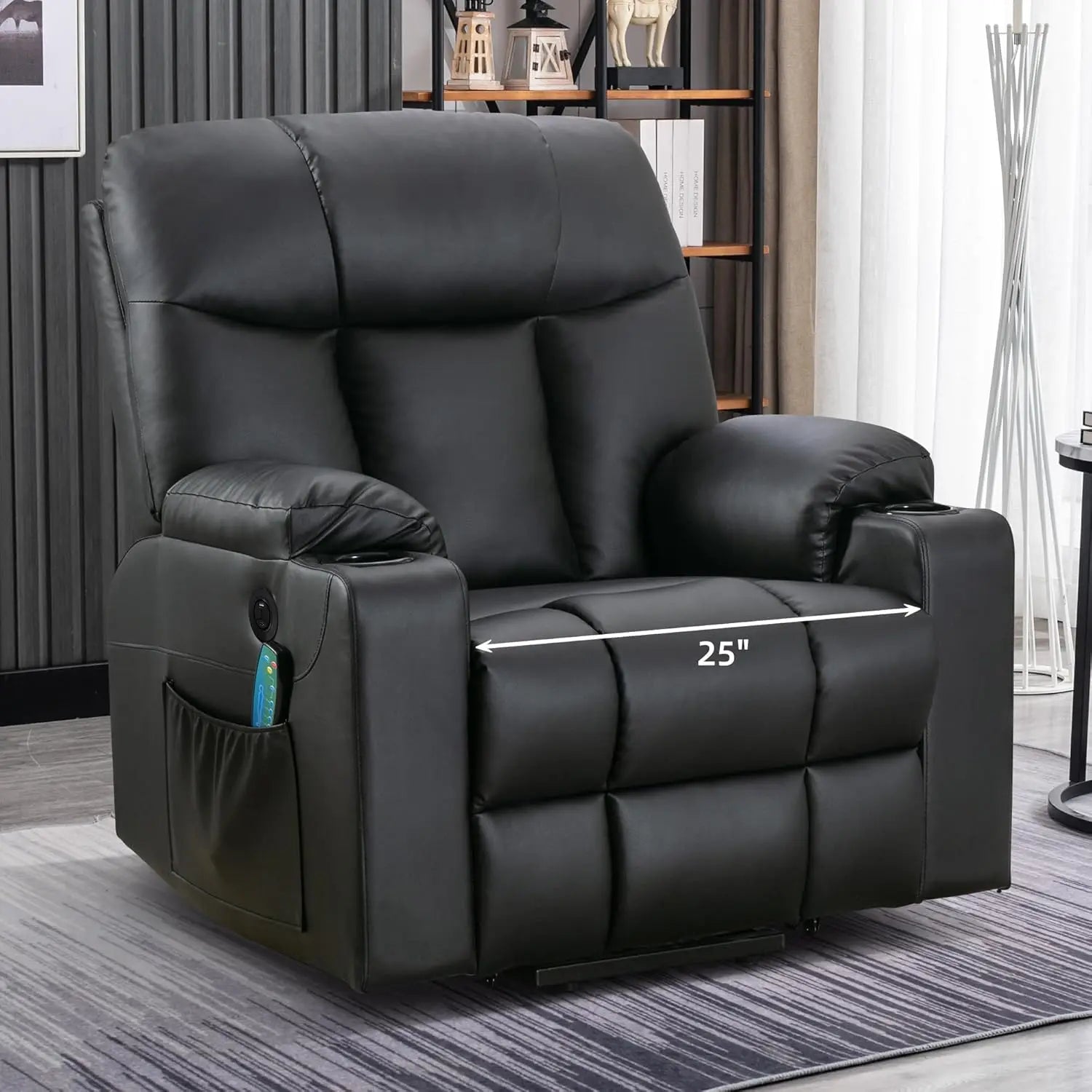 Electric Power Lift Recliner Chair with Massage Heat for Elderly, 3 Positions, USB, Cup Holders, Faux Leather