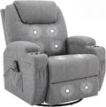 Small Swivel Rocker Recliner, 360 Rocking Chair Recliner with Massage, Upholstered Fabric Rocker Recliner with Cup Holder for Li