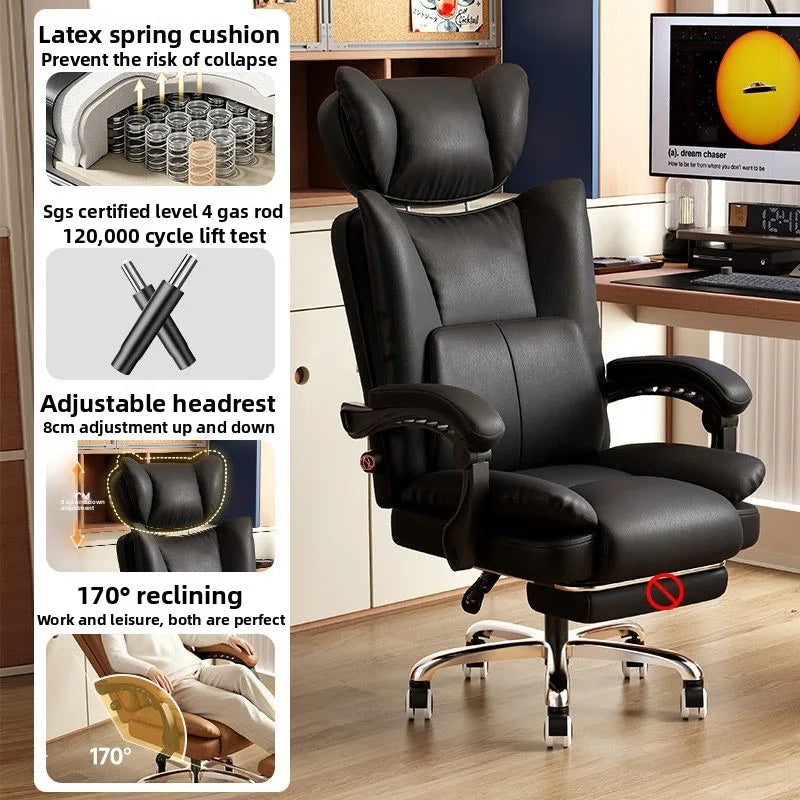 Ergonomic Leather Office Chair with High Backrest Recline Lumbar Support Executive Desk Chair Gaming Ready Comfort Furniture