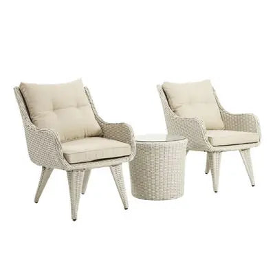 Modern 3-Piece 2-Seater Comfortable Metal Frame Rattan Wicker Chair and Table Set  For Outdoor Balcony Courtyard Apartment Patio