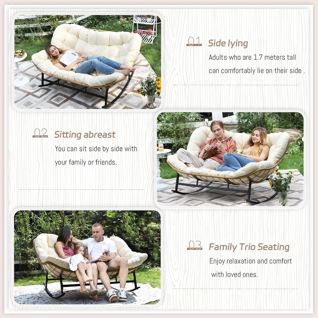 #Double Wide Rocking Chair with Cushion, Oversized Rattan Rocking Egg Chair Outdoor for 2, Extra Large 700, Customized