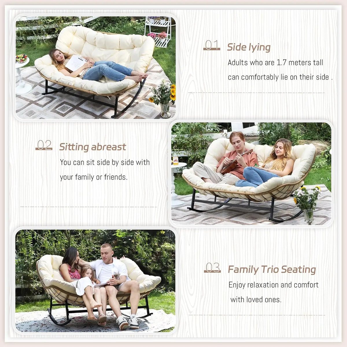 #Double Wide Rocking Chair with Cushion, Oversized Rattan Rocking Egg Chair Outdoor for 2, Extra Large 700, Customized