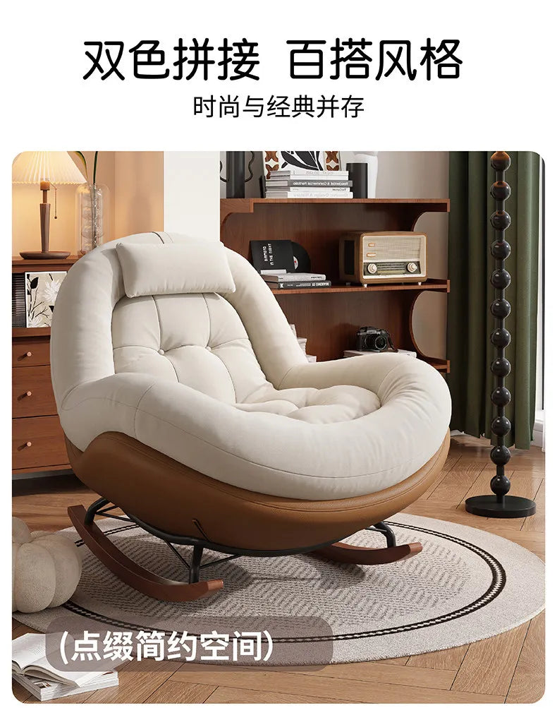 Cozy Button Tufted Rocking Leisure Chair, Curved Wrap-around Chenille Padded Single Recliner Sofa Chair With Wooden Rocking