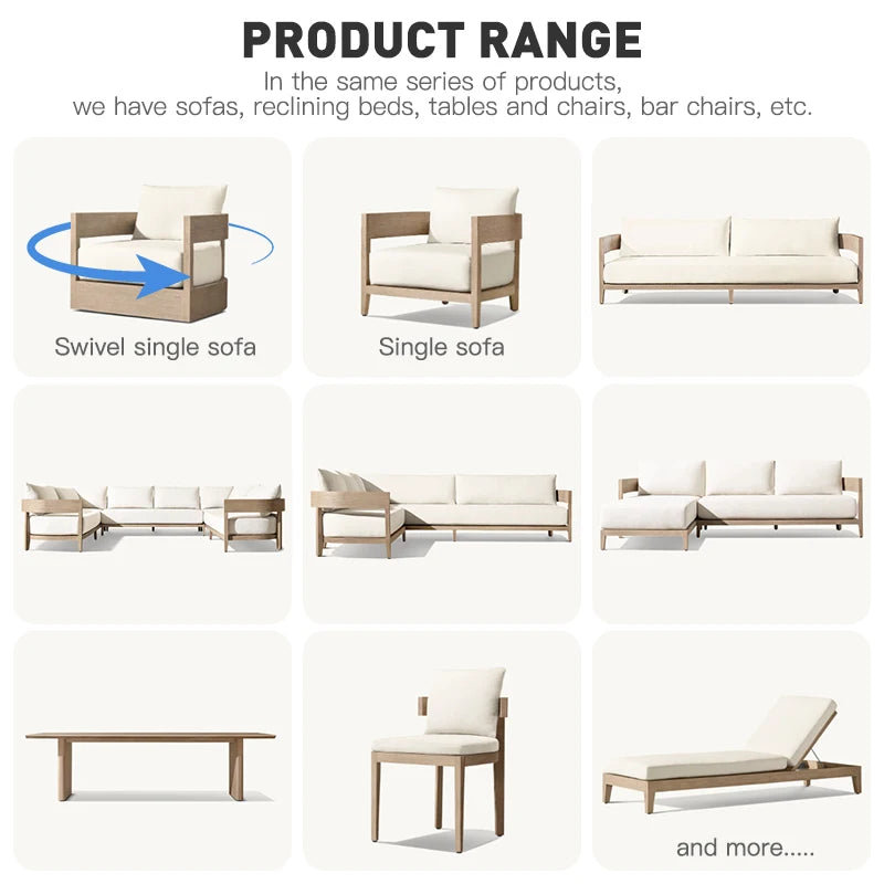 High End Modern Villa Courtyard Hotel Patio Sofa Set Cushions Teak Solid Wood Outdoor Furniture Backyard Garden Set