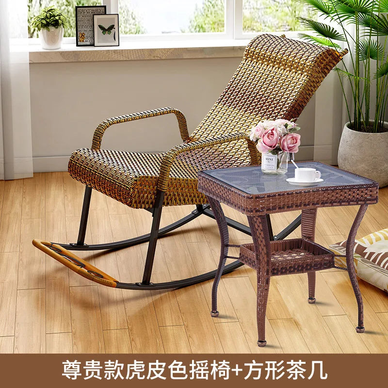 Adult Rattan Rocking Chair Outdoor Balcony Leisure Recliner Indoor Lazy Nap Chair Elderly Home Furniture