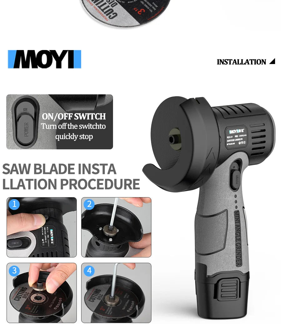 12V Lithium Mini Angle Grinder, Portable Lithium Wireless Grinding, Cutting, Polishing Machine