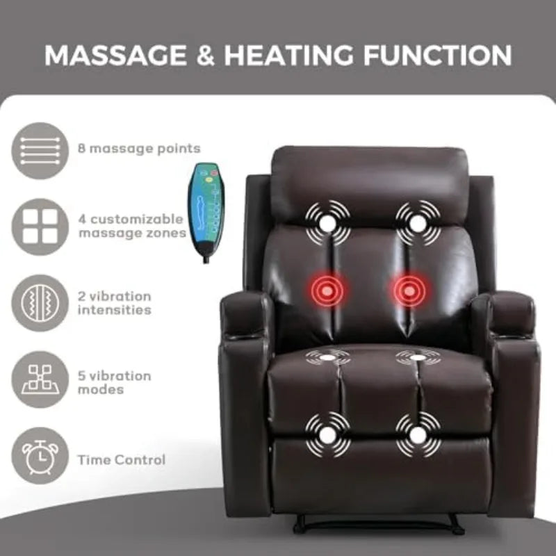 Manual Recliner Chair with Massage and Heat,Breathable Leather Recliner Chair with Armrest and Backrest, Manual