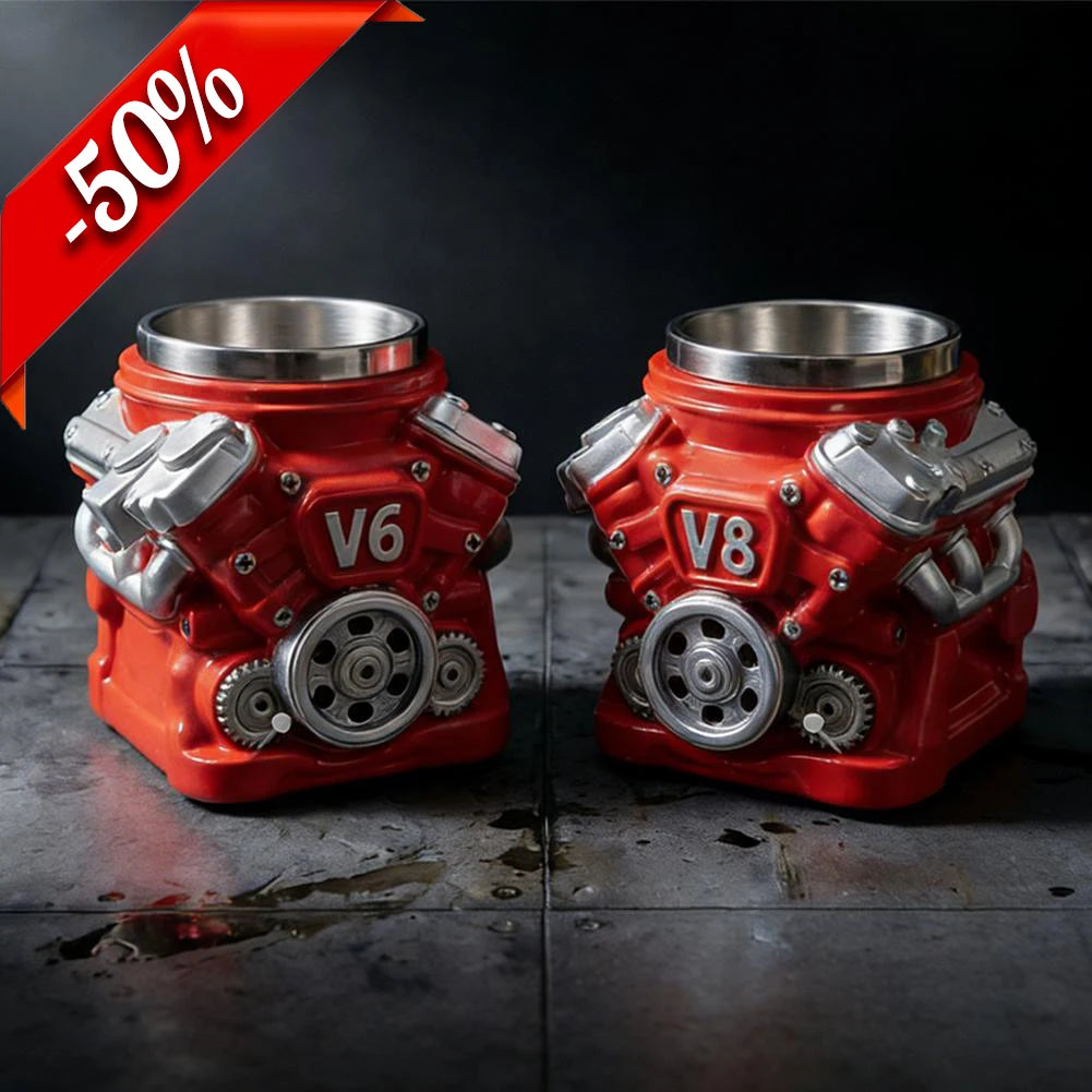 Retro V8 Engines Cup Personalized V6/V8 Coffee Mug Resin Crafts Perfect Gift for Car Lovers Mechanics Birthday Christmas