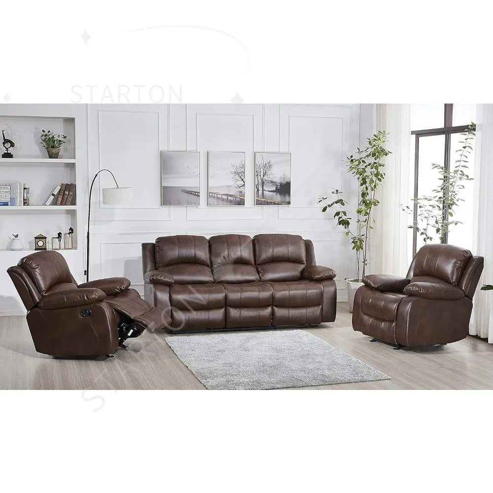 Leather Recliner Set, Sofa,Chair,with Elevating Footrest & Effortless Assembly