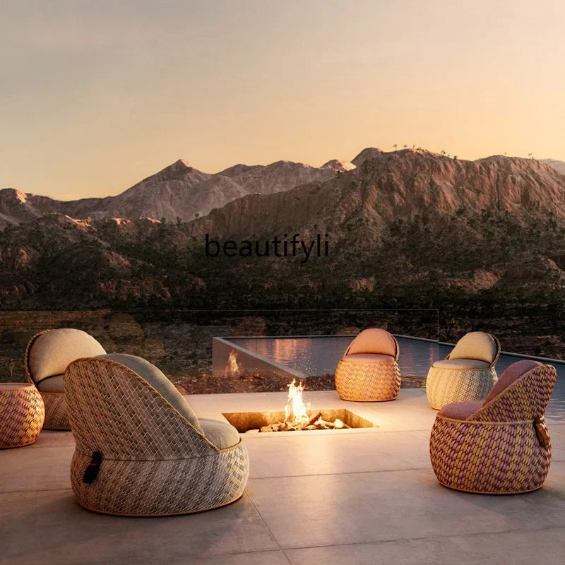 Outdoor rattan leisure creative open-air courtyard hotel art sofa chair coffee table combination