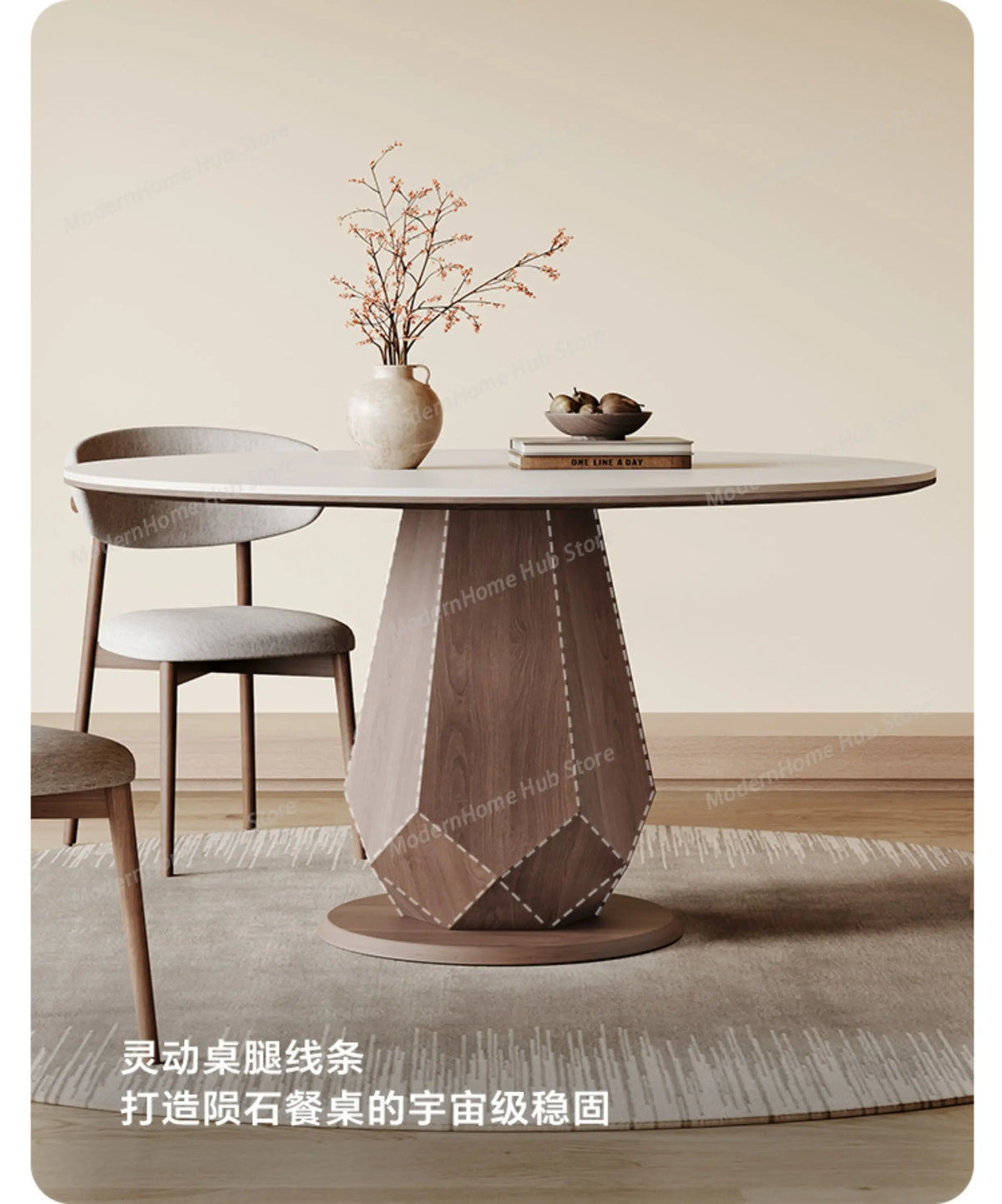 Retro Rock Dining Table Turntable Home Use Modern Simple Antique Style Solid Wood Round Table Mesa Comedor Extensible Furniture