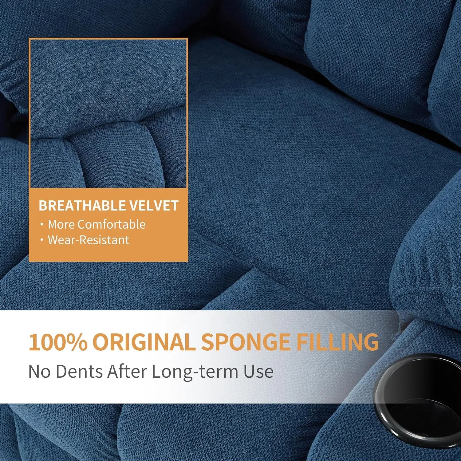 Power Lift Recliner Chair Elderly Massage Heat Fabric Electric Sofa Side Pocket Cup Holders Living Room Navy