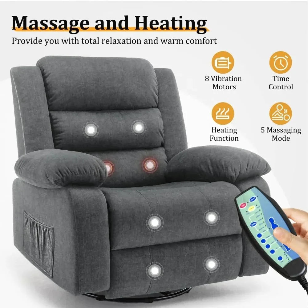 Luxury Reclining Chairs, Spacious Rocking Seats, Massage Heat Function, Full Rotation Nursery Rocker