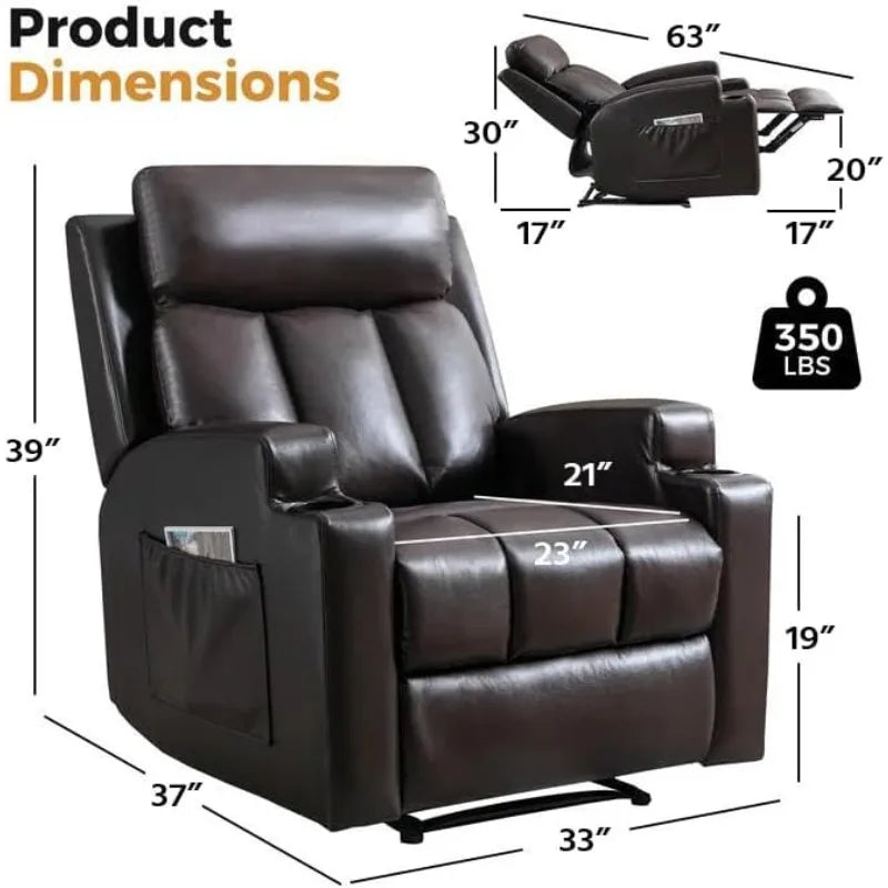 Manual Recliner Chair with Massage and Heat,Breathable Leather Recliner Chair with Armrest and Backrest, Manual
