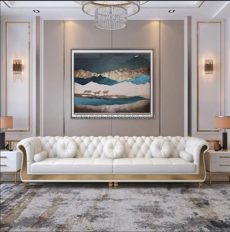 High Quality Italian Leather Modular Sofa Set White Villa Sofa for Living Room & Hotel Genuine Leather Furniture