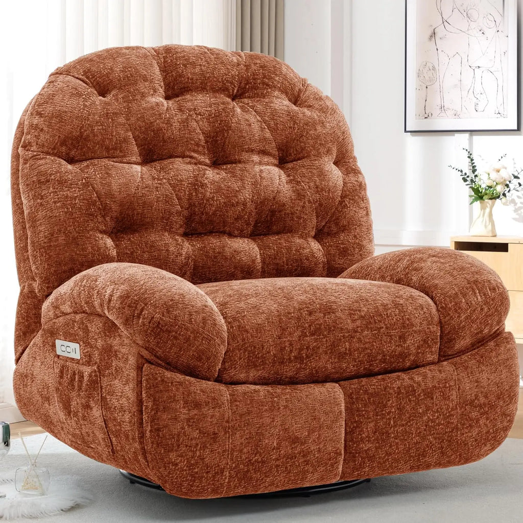 Oversized Swivel Recliner Chair, Comfortable Soft Shaped Recliner with  Ports and Storage for Living Room