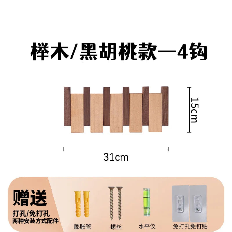 Wall Mounted Walnut Coat Rack Solid Wood Storage Rack Entry Porch Coat Rack Creative Piano Keys Home Decor