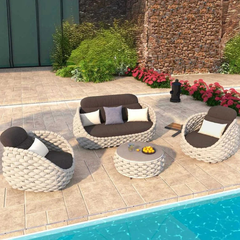 All-Weather Rattan Outdoor Sofa Set or Villa Balcony Living Room Leisure Terrace Furniture fCourtyard Combination Double Chair