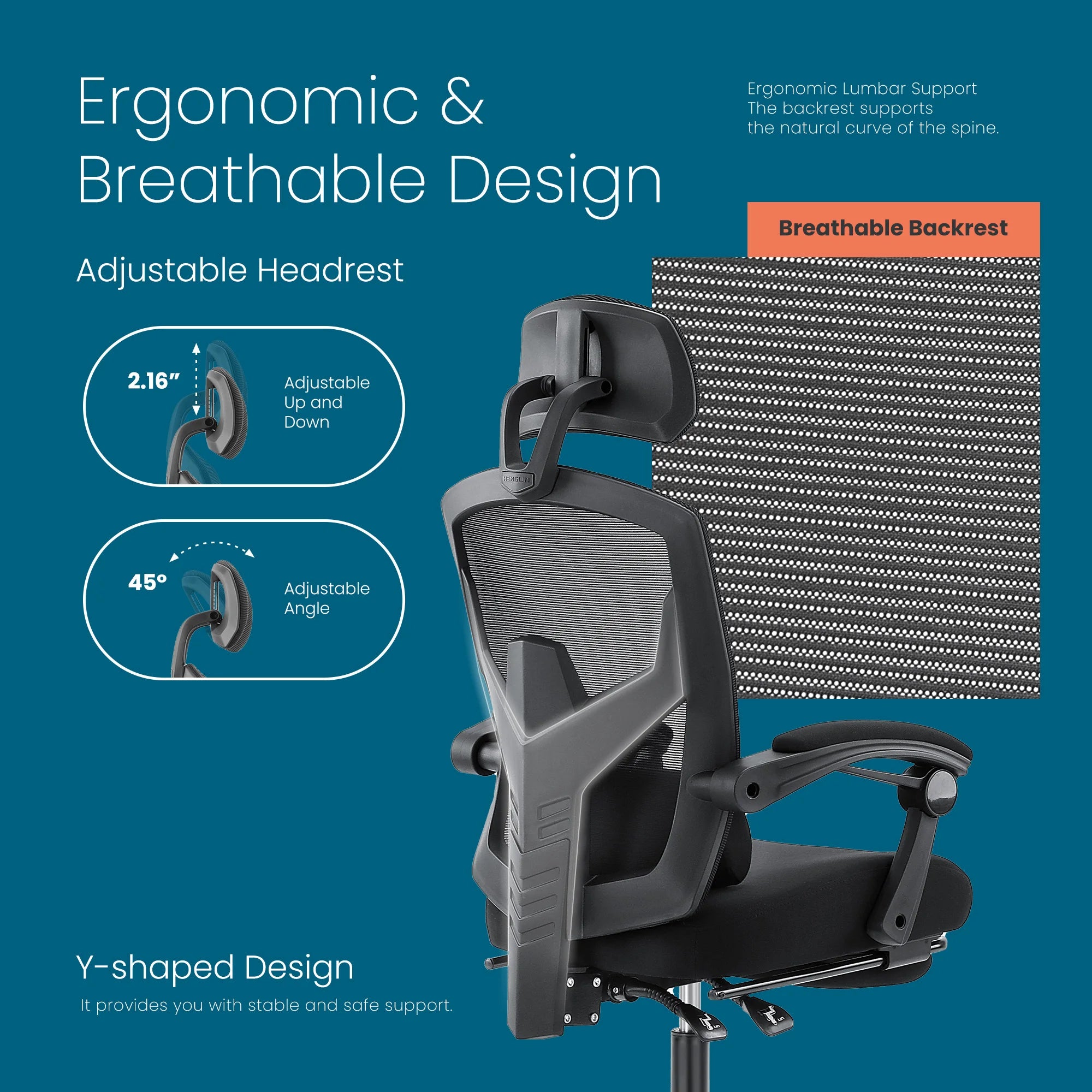 MCQ High Back Ergonomic Reclining Gaming Office Chair with Lumbar Support Pillow Mesh Swivel Rolling Rocking Computer Desk Chair