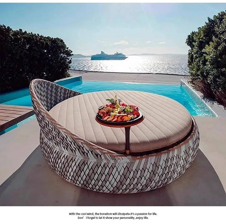 Outdoor rattan weaving leisure creative balcony small furniture outdoor courtyard garden tea table combination