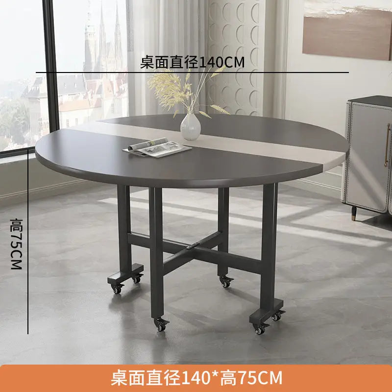 Folding dining table household 10 people small apartment foldable table rental room dining table movable Nordic simplicity
