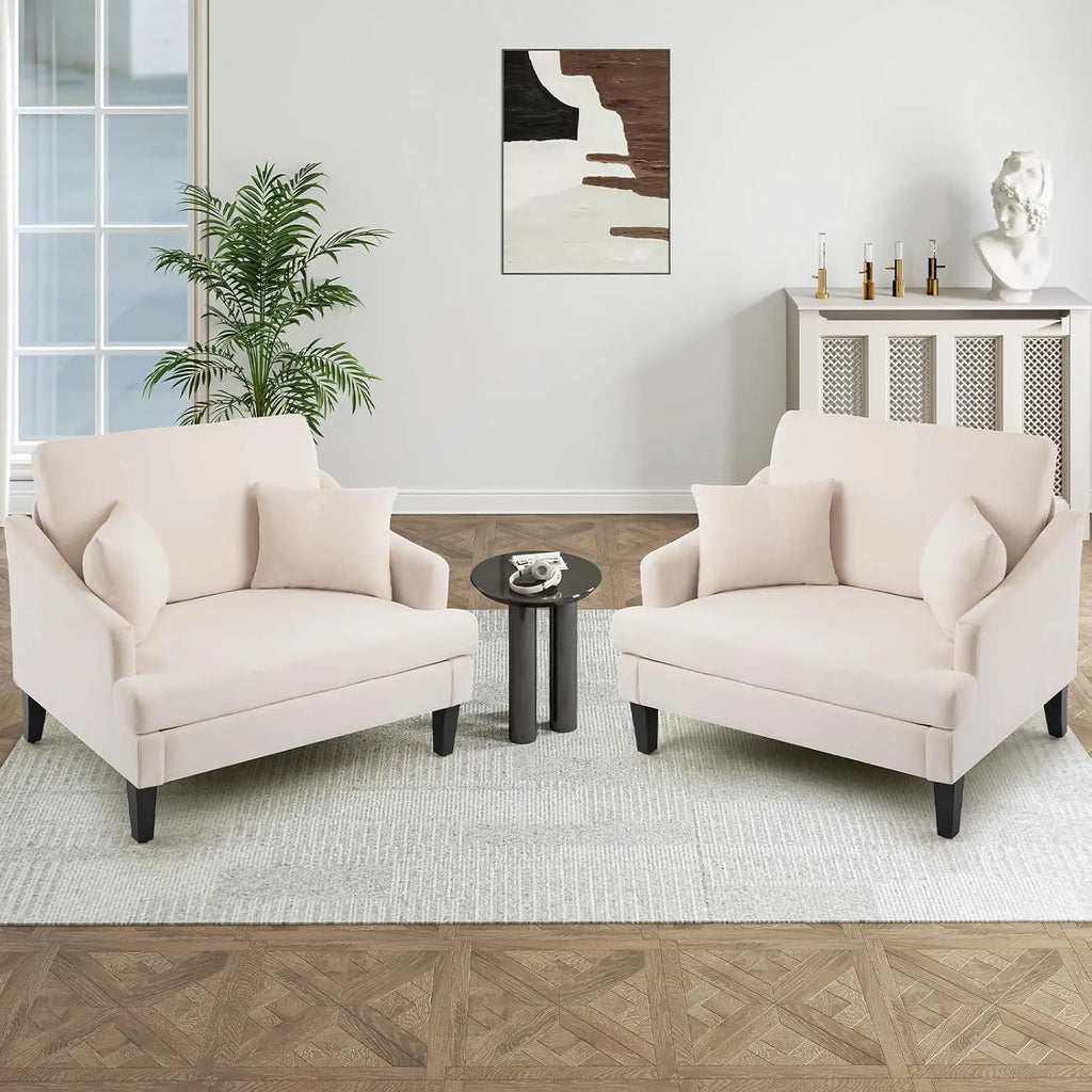 41'' Upholstered Oversized Accent Chairs Set of 2, Beige | Wide Seat Comfy Armchair with 2 Pillows, Upholstered Big, Customized