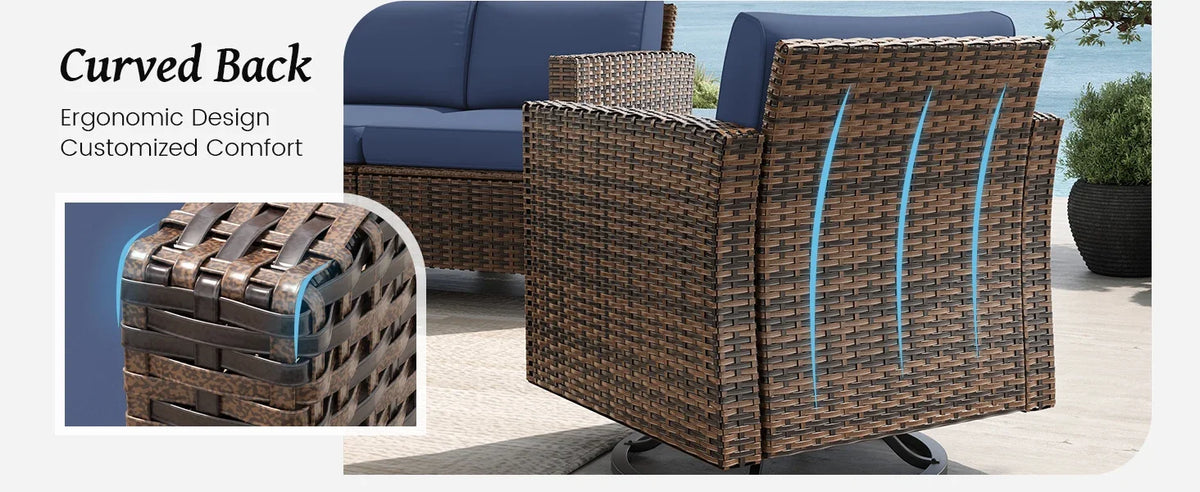 Amopatio Patio Furniture Set with Fire Pit Table, Wicker Outdoor Sectional Sofa with Swivel Rocker Chairs, All-Weather Rattan Co