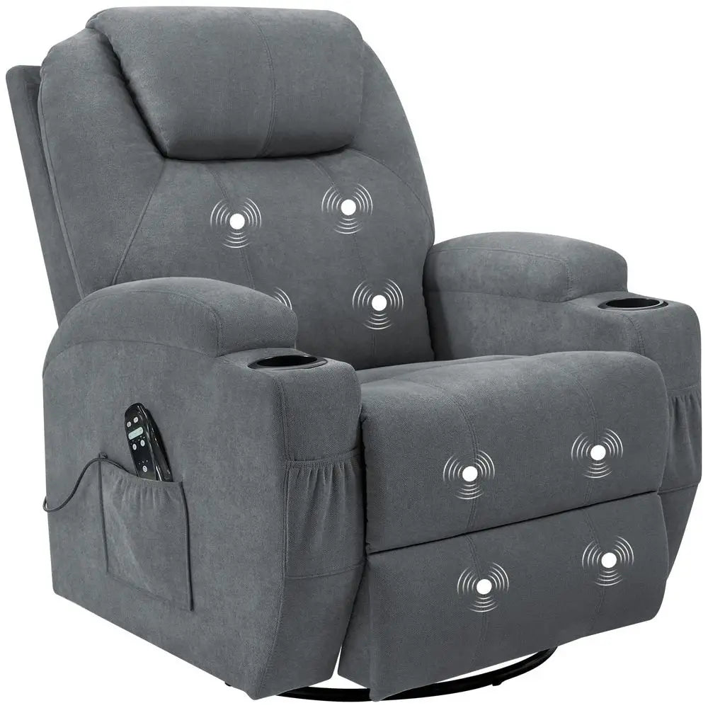 Rocking Chair Recliner Chair with Massage Swivel Ergonomic Lounge Chair Classic Single Sofa with 2 Cup Holders Side Pockets Liv